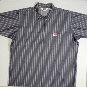 Vintage Ben Davis (Men's XL) Quarter Zip Short Sleeve Work Shirt Railroad Stripe